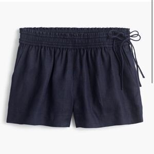 NWT J. Crew 100% Linen Side Tie Shorts Navy Blue- Size Small